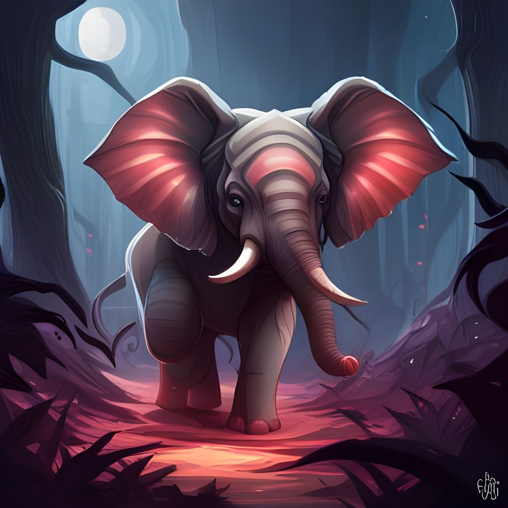 Haunted Miniature Elephant Portrait in Art Nouveau Style