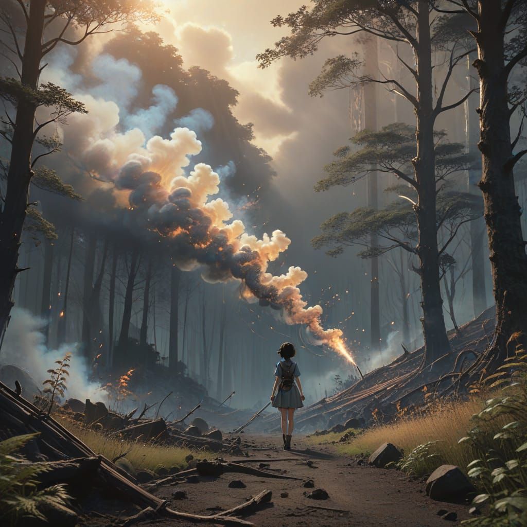 Ash Fairy in Charred Forest, Anime Concept Art