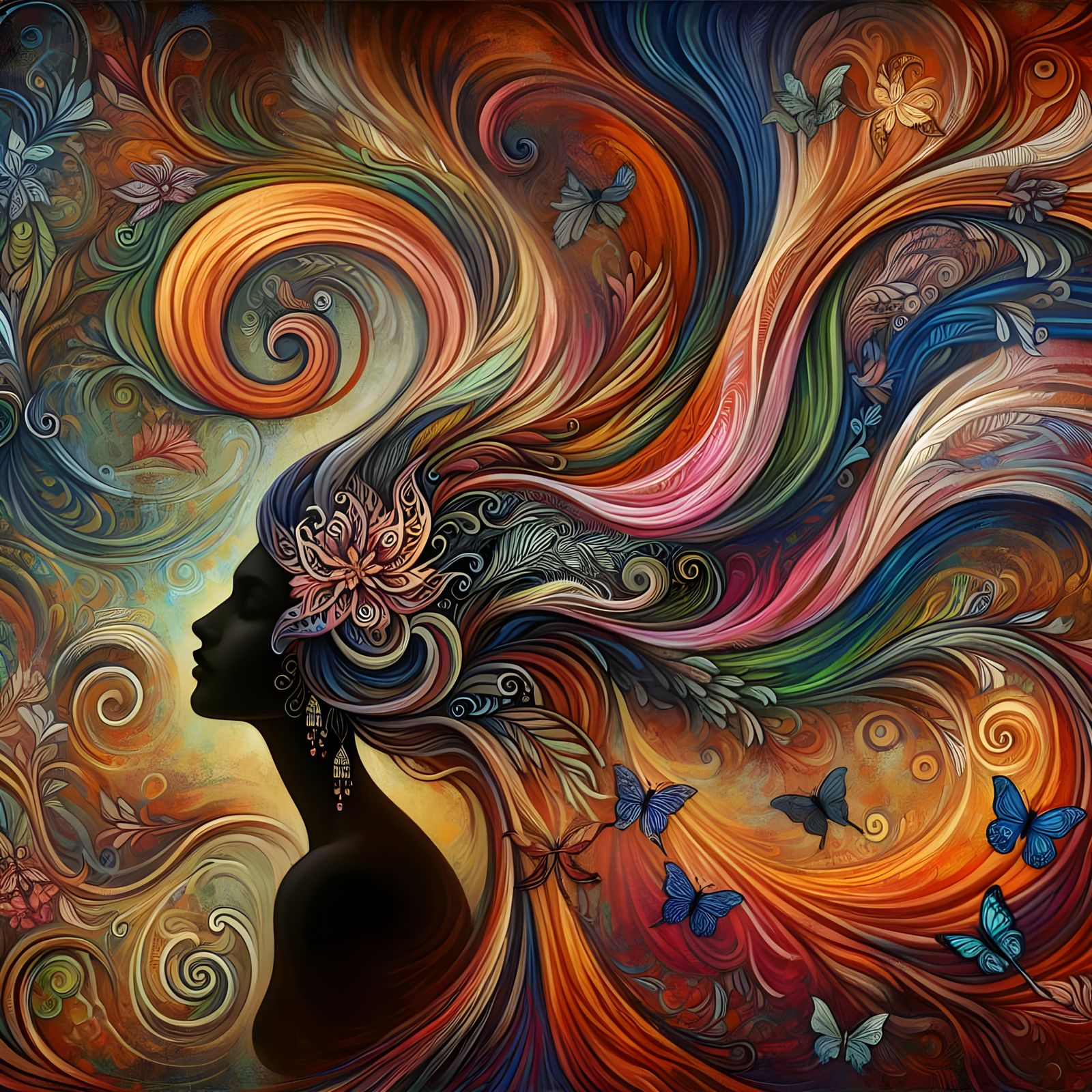 Ethereal South Asian Goddess Surrounded by Whirlpool of Natu...