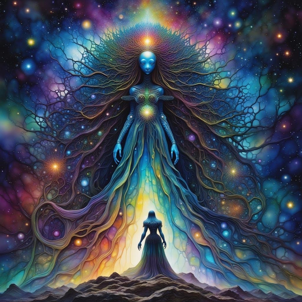 Cosmic Queen on Stardust Throne Guards Galaxy