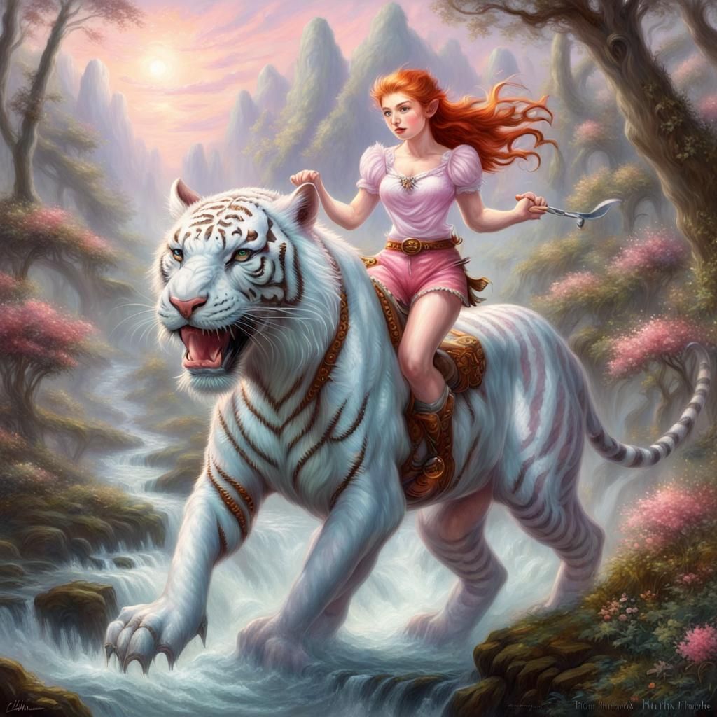 Elf on Sabertooth Tiger in Ethereal Fantasy Style