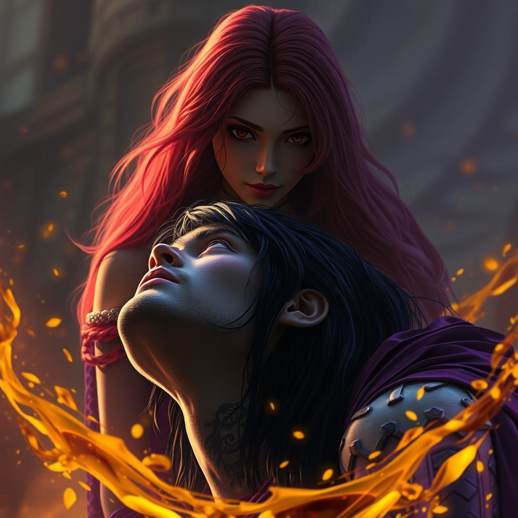 Red Haired Woman Watches Over Unconscious Dhampir in Dark Fa...