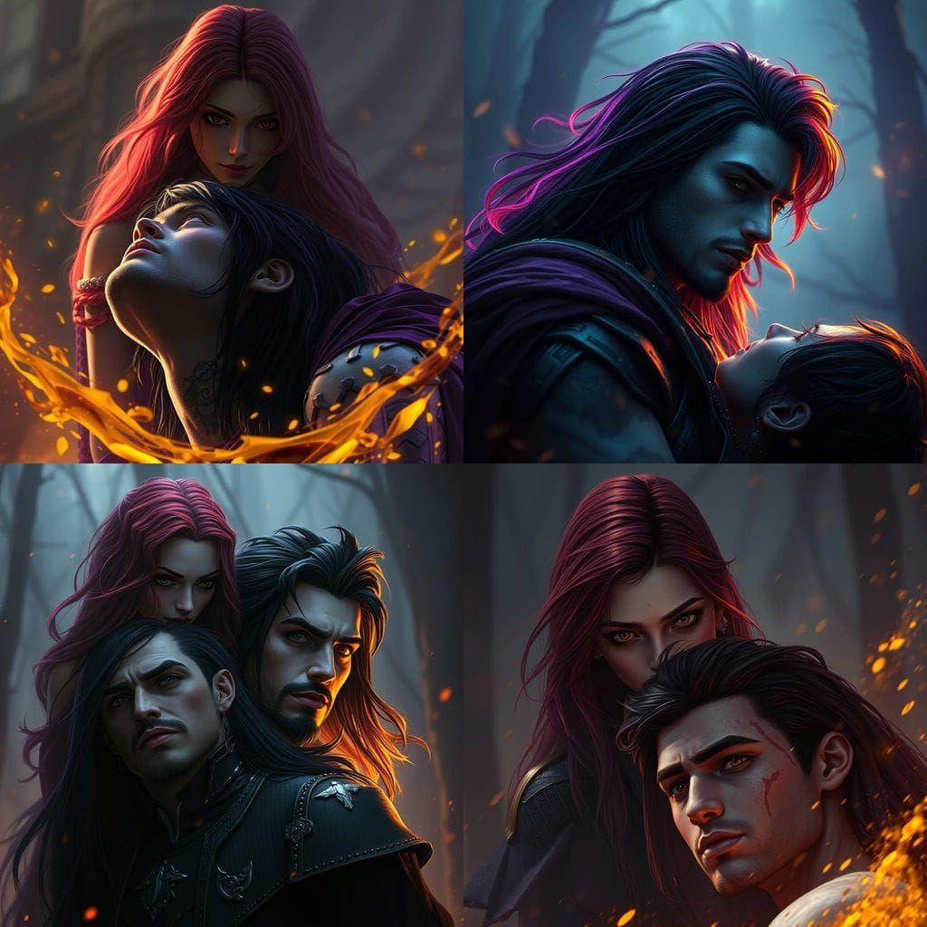 Dark Fantasy Goddess Watches Over Vulnerable Dhampir