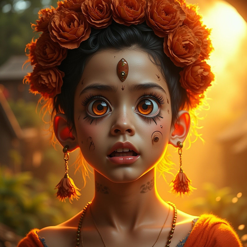 Furious Garuda Soaring Above Terrified Villager