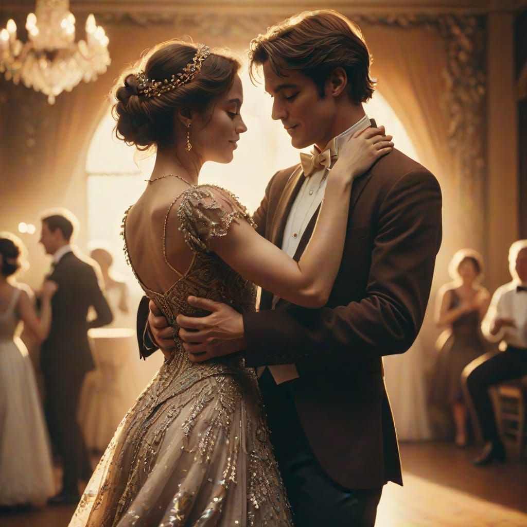 Elegant Couple Dancing in Romanticism Style