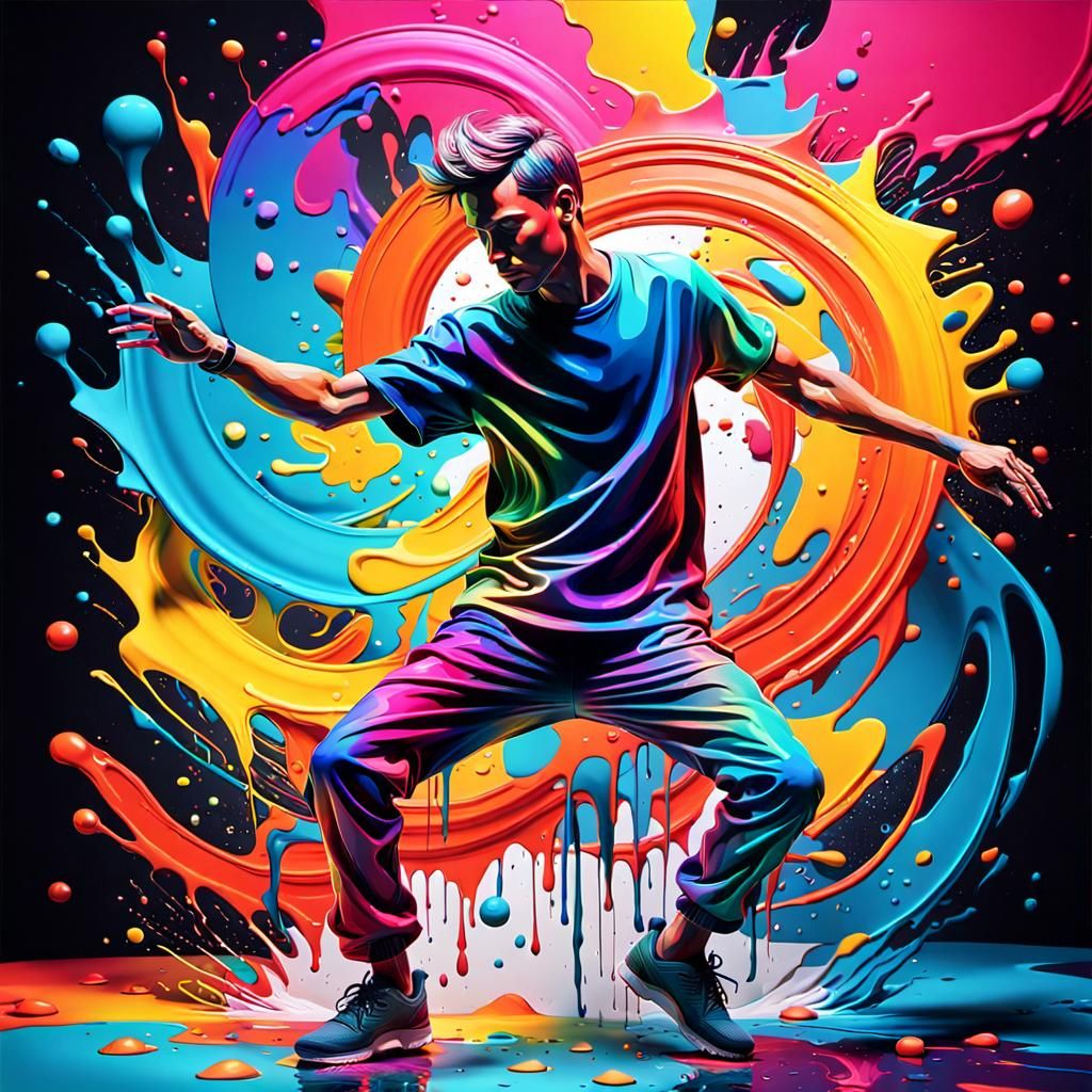 Dancing Man in Multicolored Paint Vortex