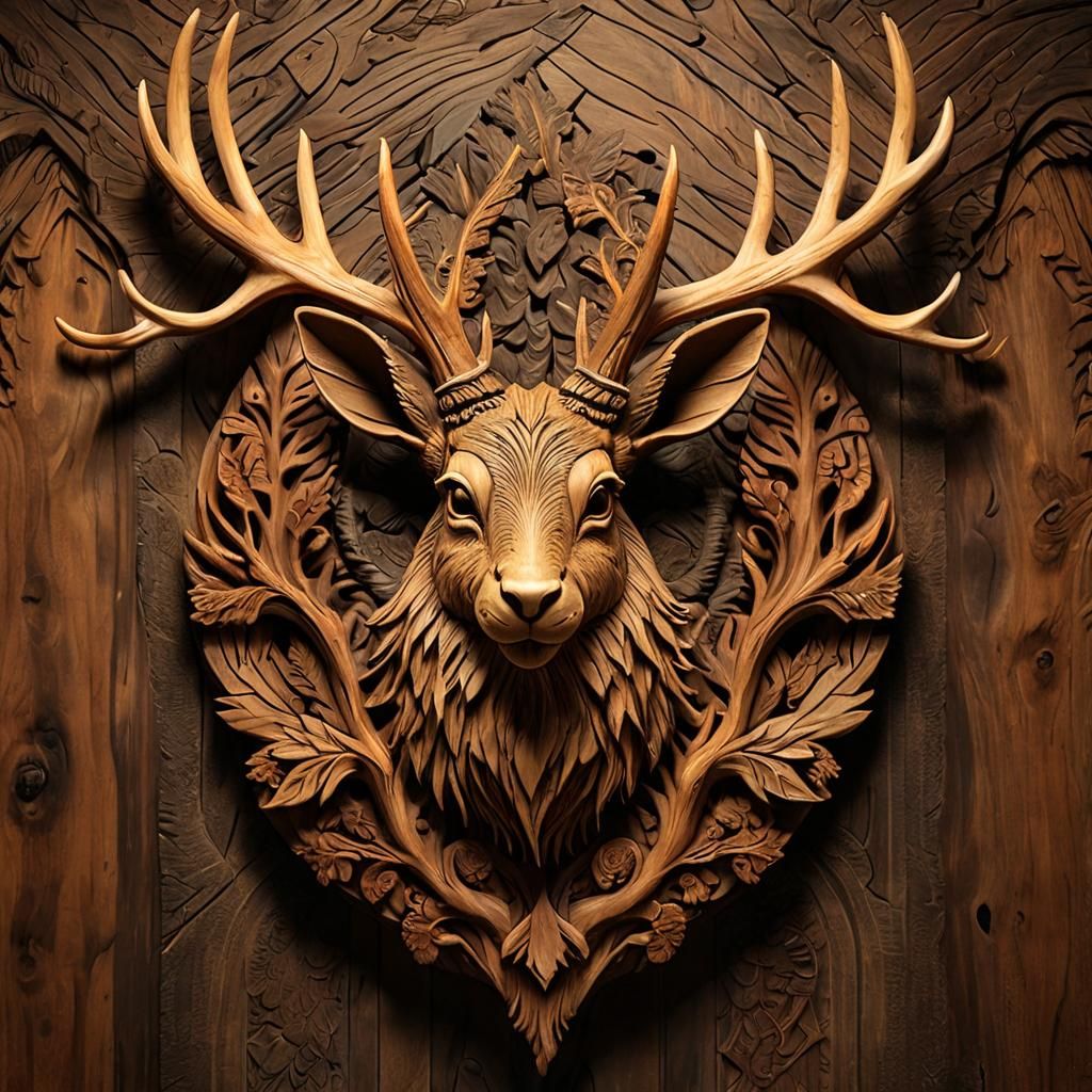 Majestic Wood Carving of a Jackalope