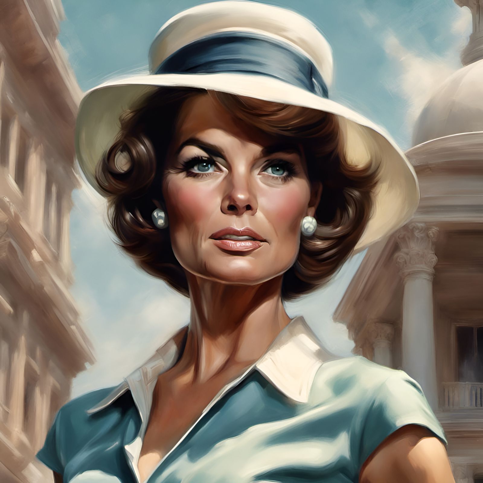 Muscular Jackie Kennedy Portrait, Detailed Digital Art