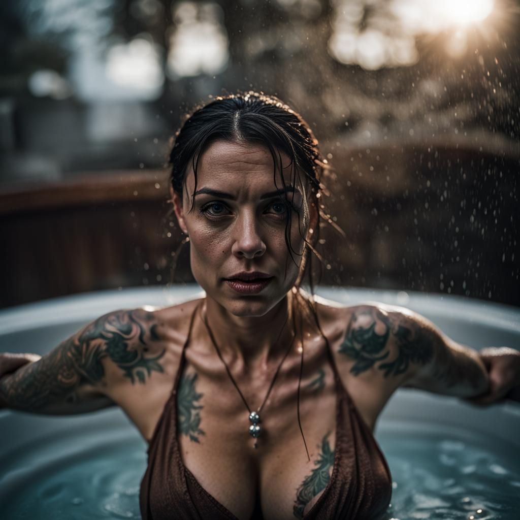 Tattooed Latina in Steam: Ambient Close-Up