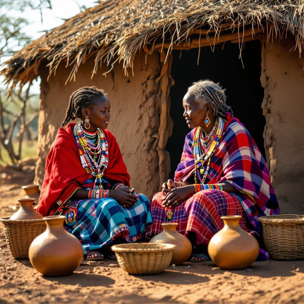Maasai Mother and Daughter in a Matte Painting Style