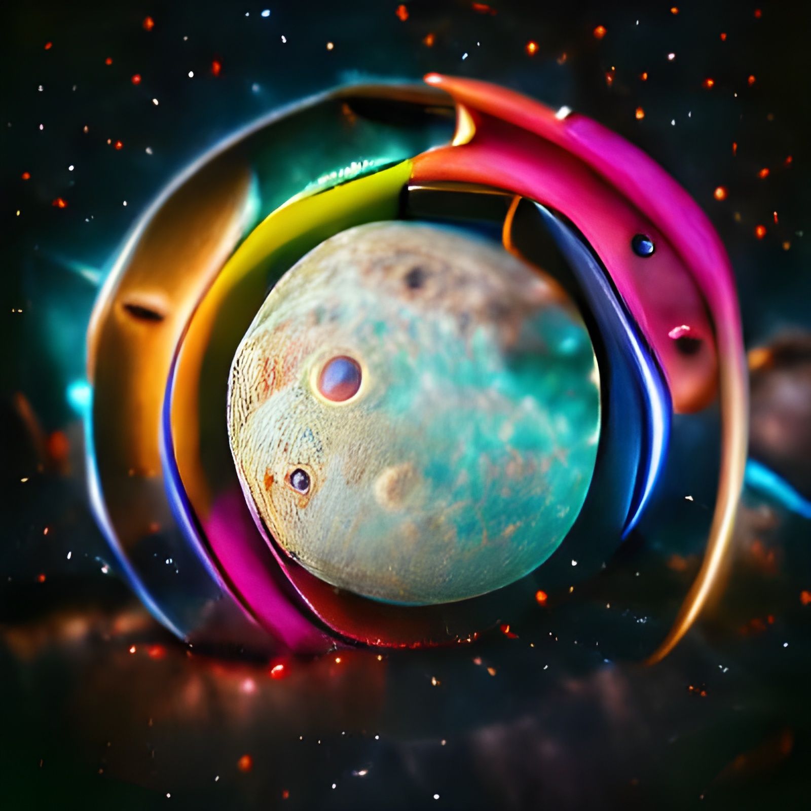 Exoplanet's Colorful Moons and Rings: Digital Art