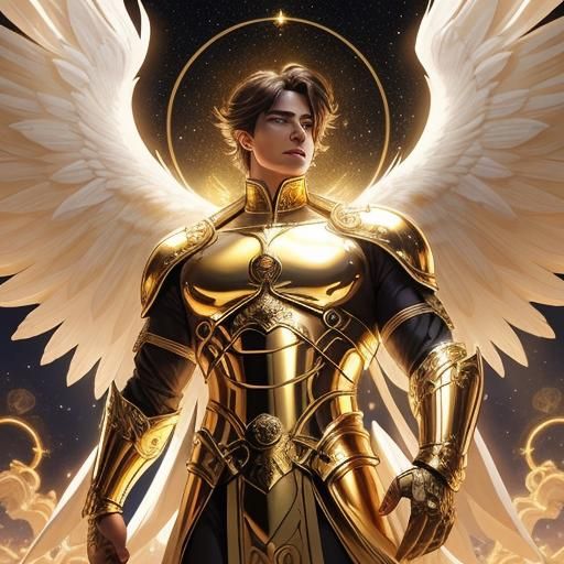 Art Nouveau Solar Angel with Golden Armor