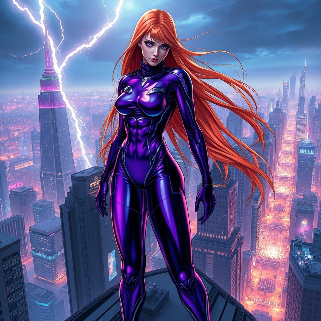 Cyberpunk Ninja Stands Tall in Futuristic Metropolis