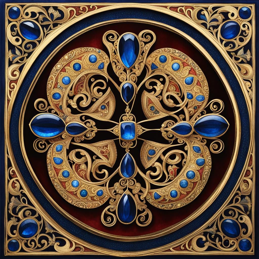 Illuminated Manuscript Princess with Sapphire Jewelry