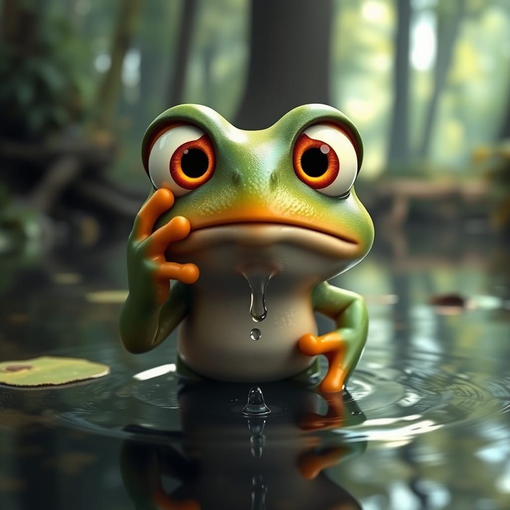 Surprised Frog in Dreamy 3D Cartoon Style