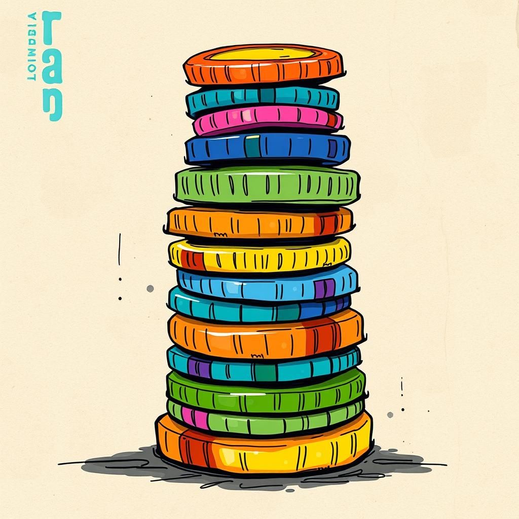 Whimsical Multicolored Coins in Childlike Style
