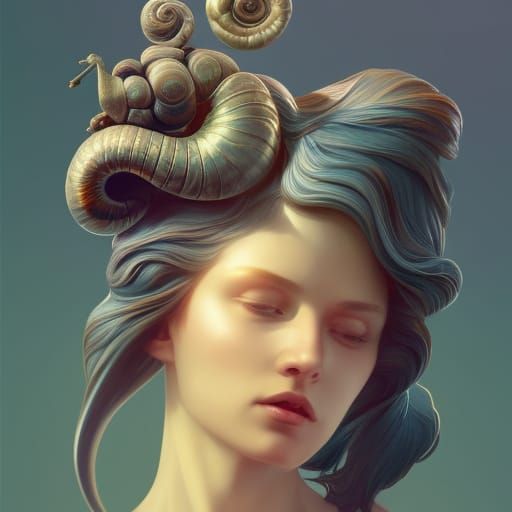 Snail Sculpture Portrait in Art Nouveau Style