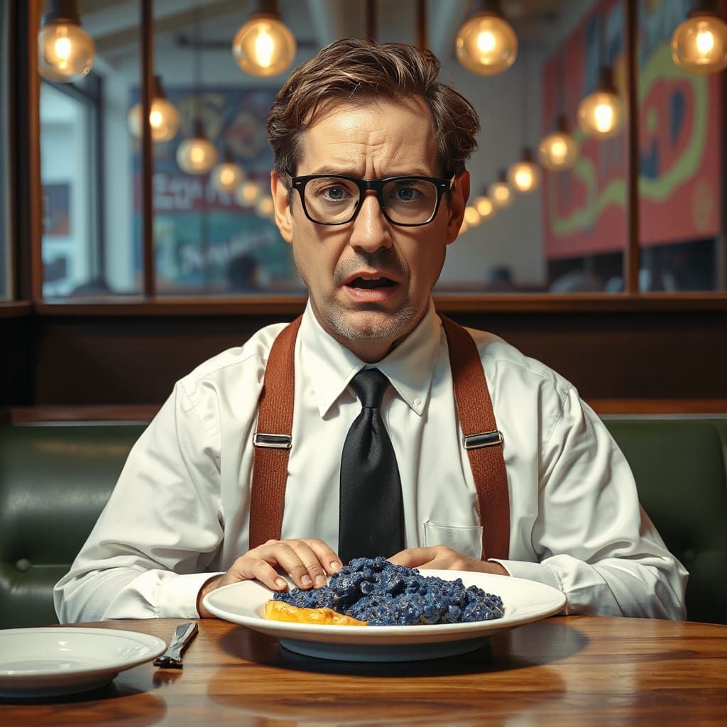Disgusted Man Complains About Blue Food, Splash Art