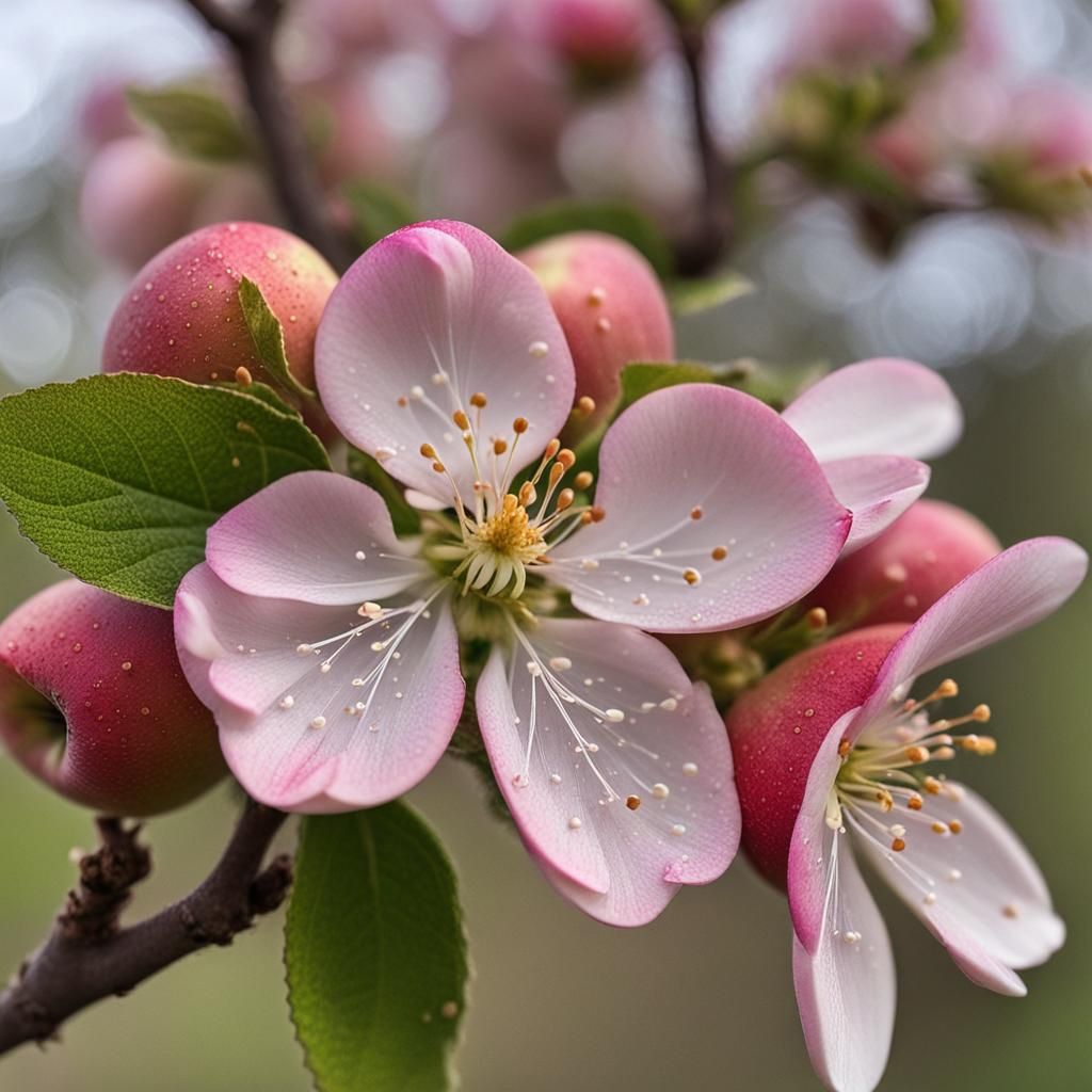 Macro Image of Apple Blossoms in Spring Light