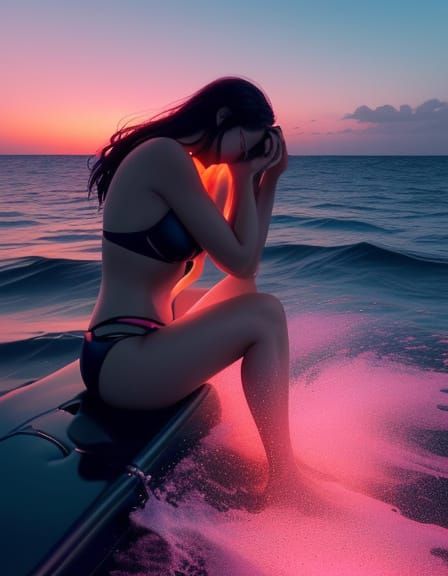 Neon Beach Paradise in Cyberpunk Hues