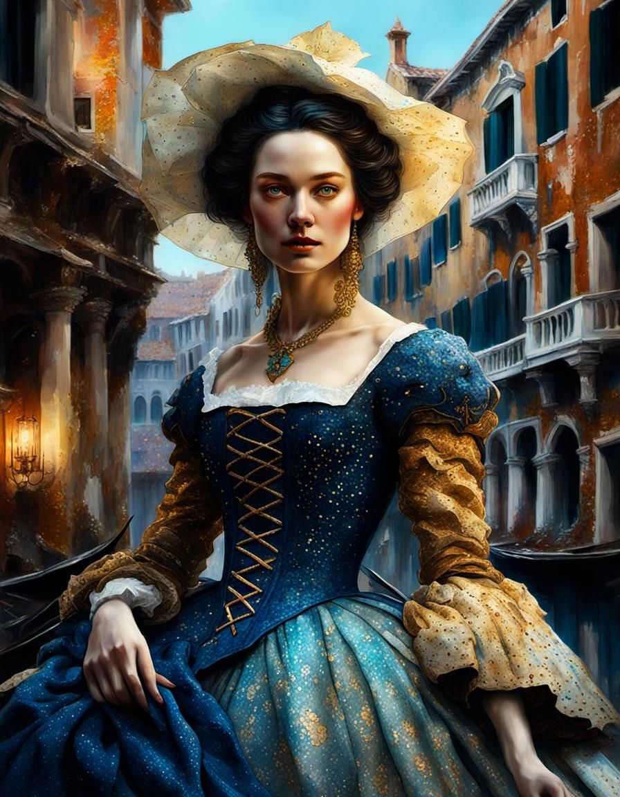 Pointillist Woman in Venice: A Digital Fairy Tale