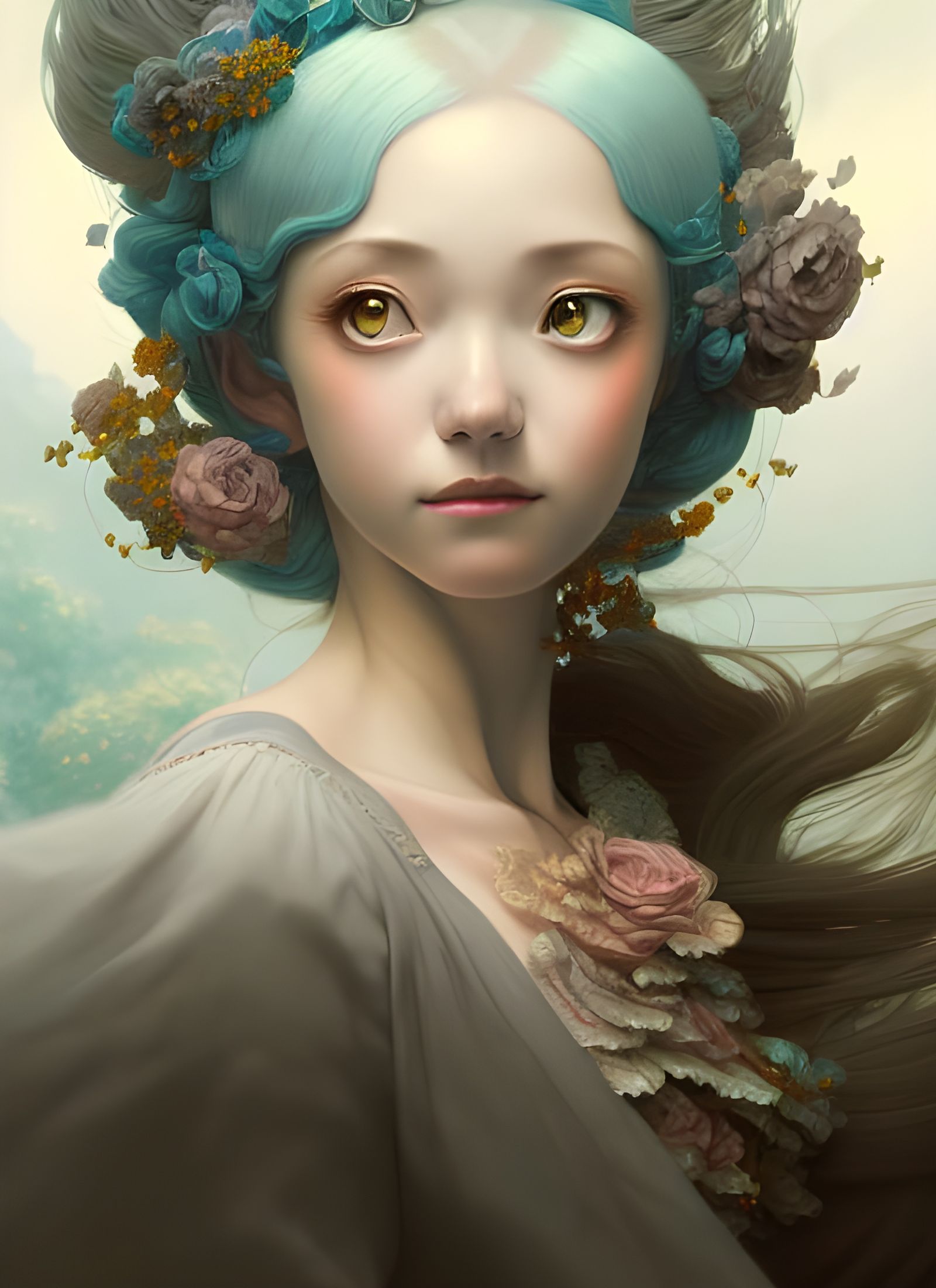 Cute Rococo Lady in Anime Style