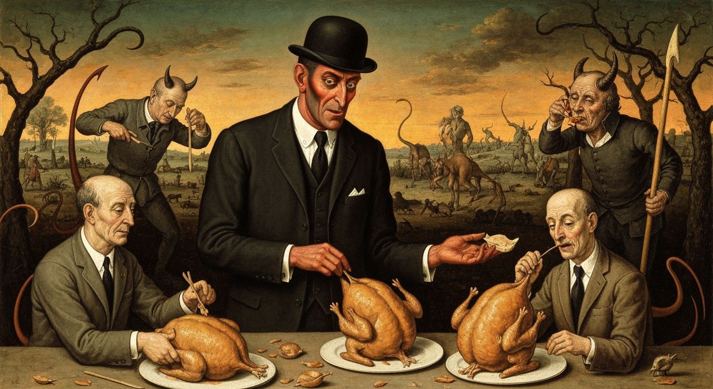 Satan's Surreal Hell Feast with Demonic Helpers