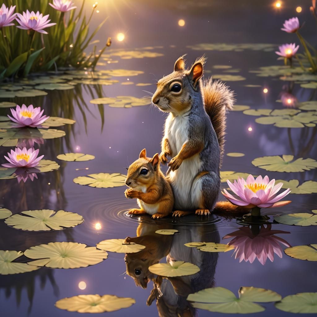 Squirrel with Magical Reflection, Fantastical Matte Painting