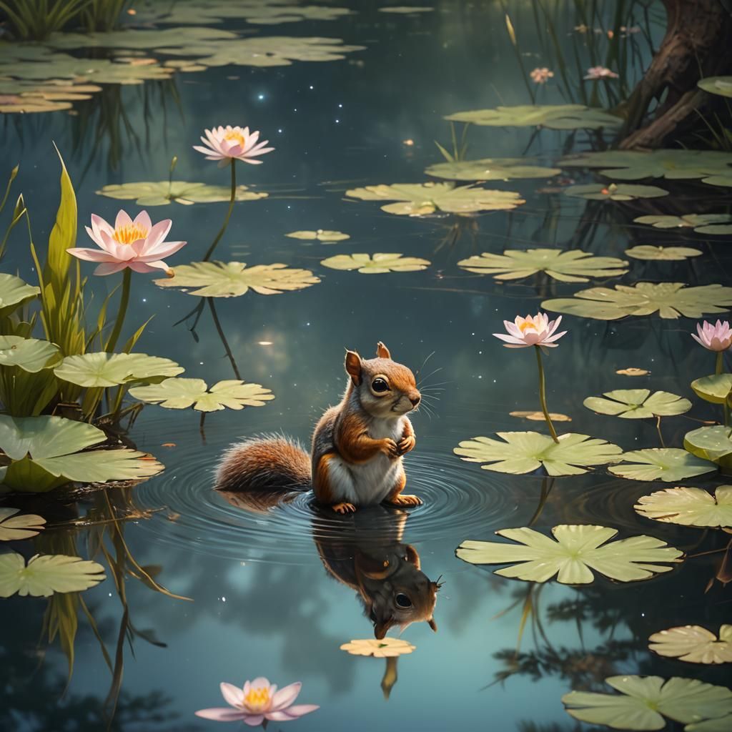 Squirrel with Golden Crown at Pond's Edge