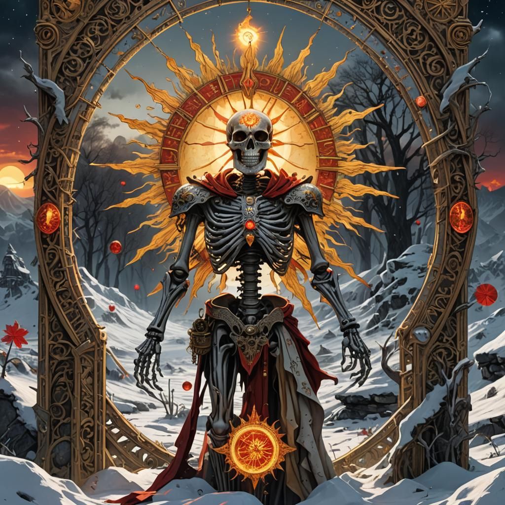 The Sun Tarot Card: Skeletal Dark Fantasy
