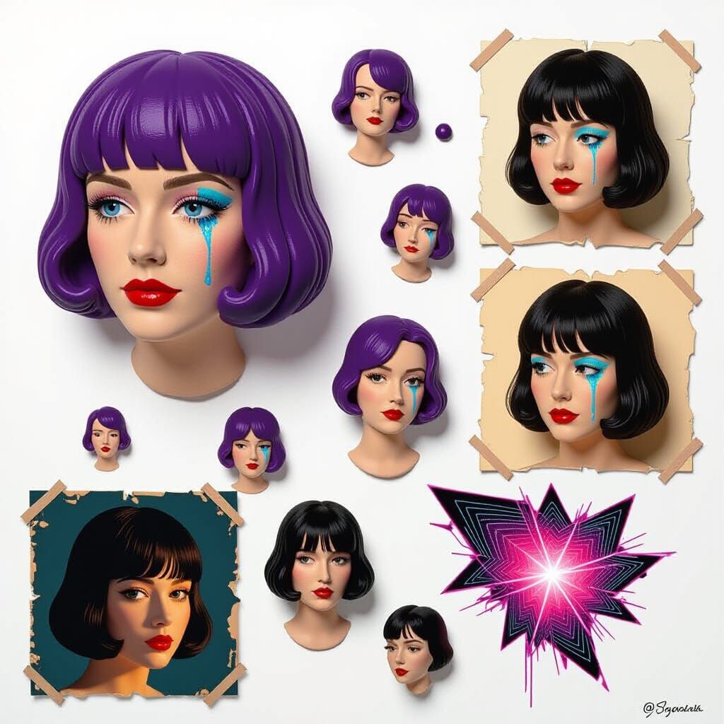 Woman With Fragmented Clay Mask And Data Tears