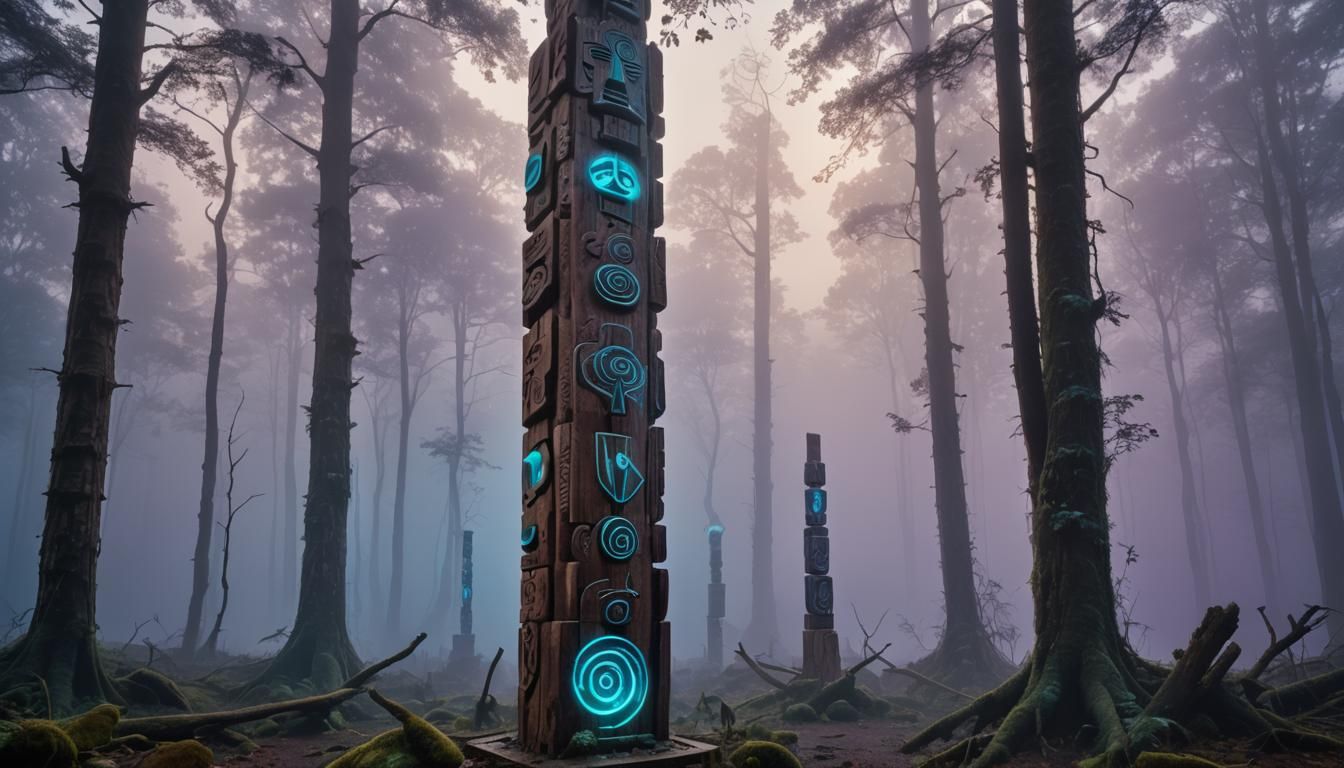 Intricately Carved Wooden Totem in Brancusi Style