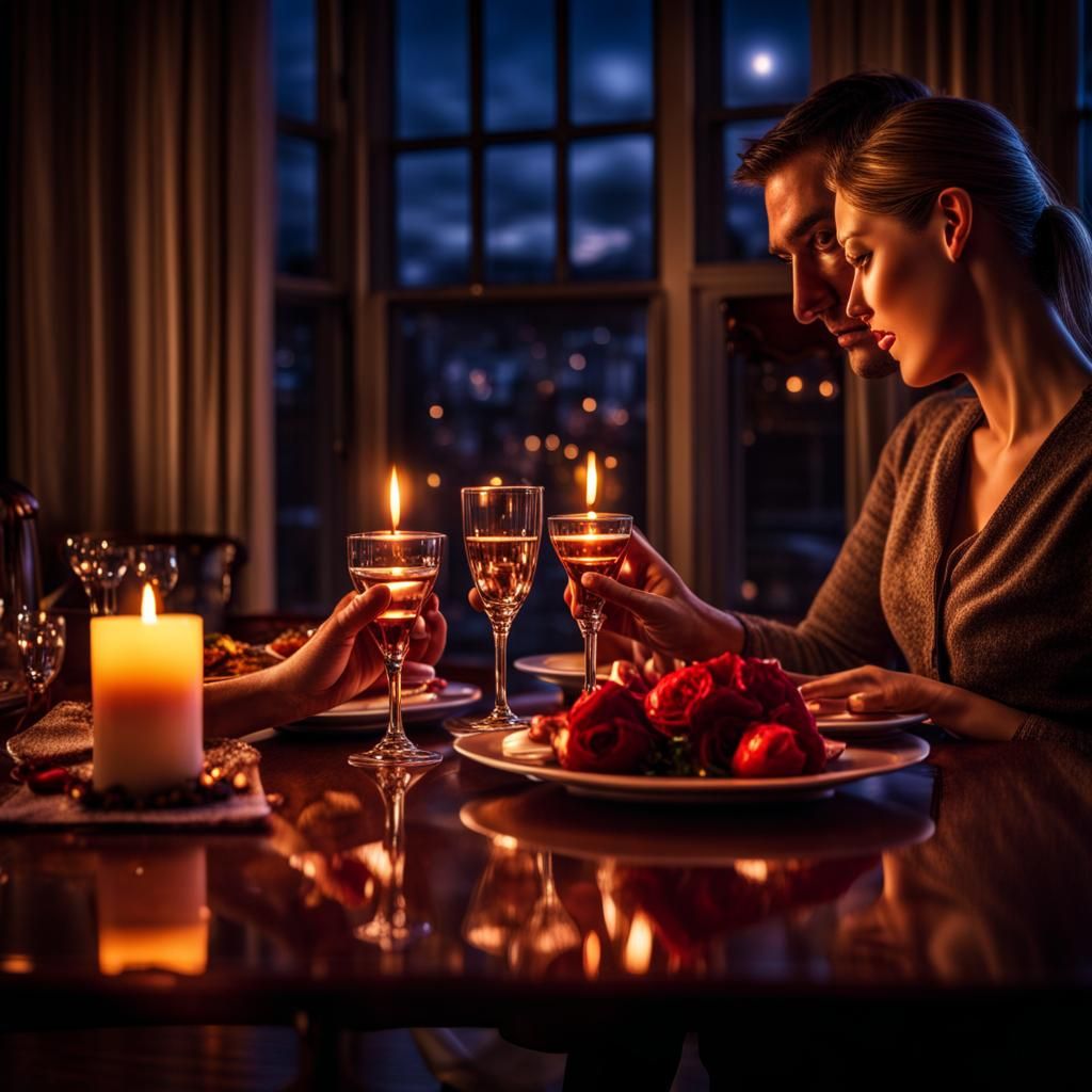 Romantic Candlelit Dinner Date in Hyperrealistic Style