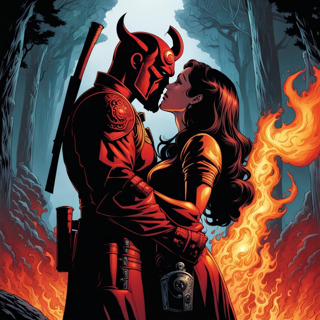 Fiery Kiss: Hellboy and Liz Sherman Comic Art