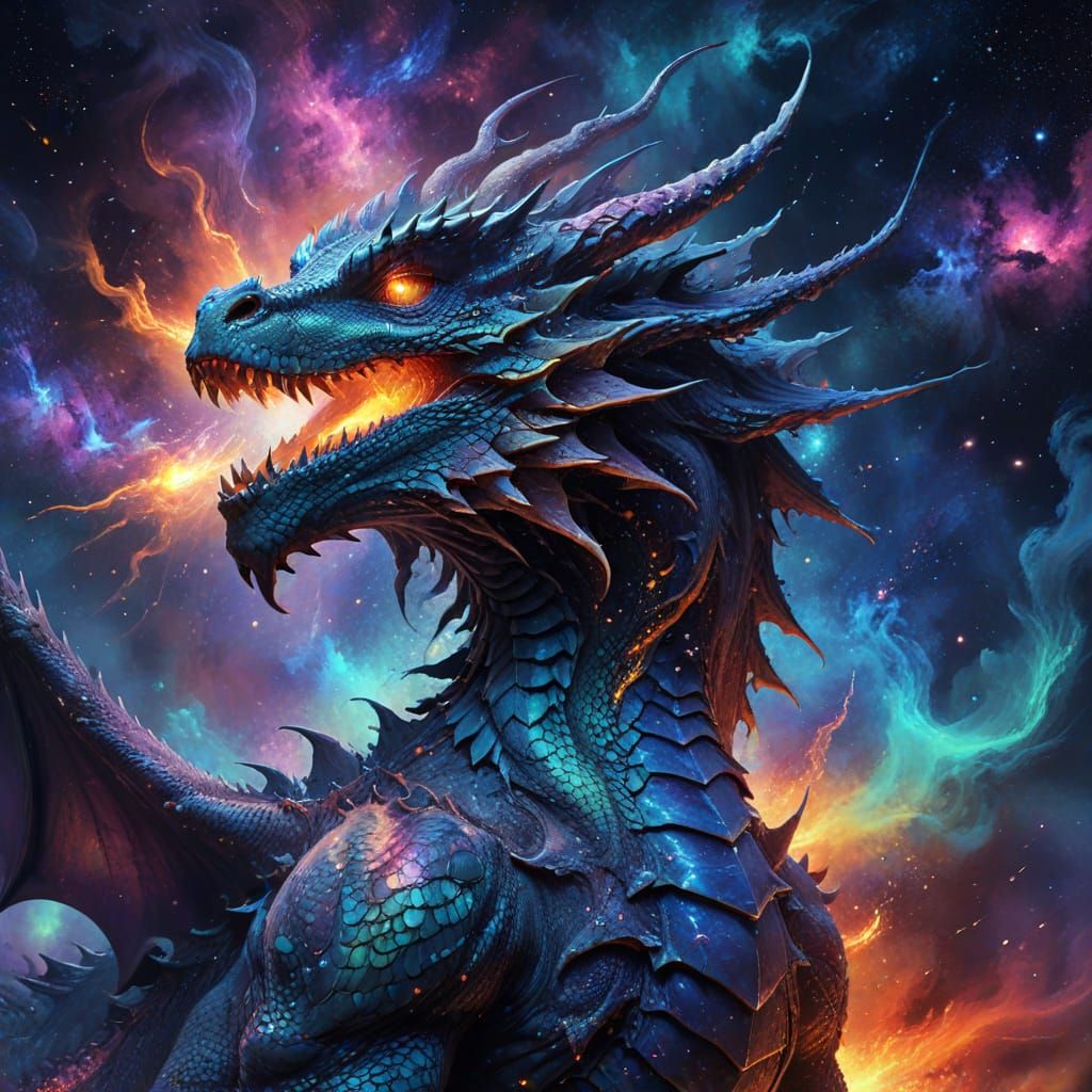 Galactic Dragon Concept Art in Beksiński Style