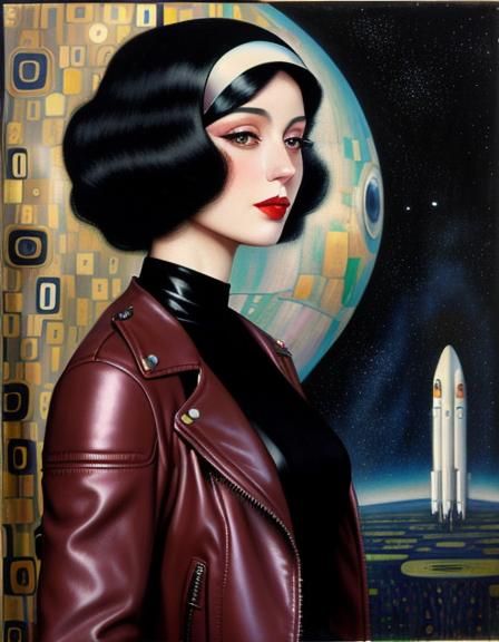 Woman in Hijab on Alien Planet, Klimt-Style Painting