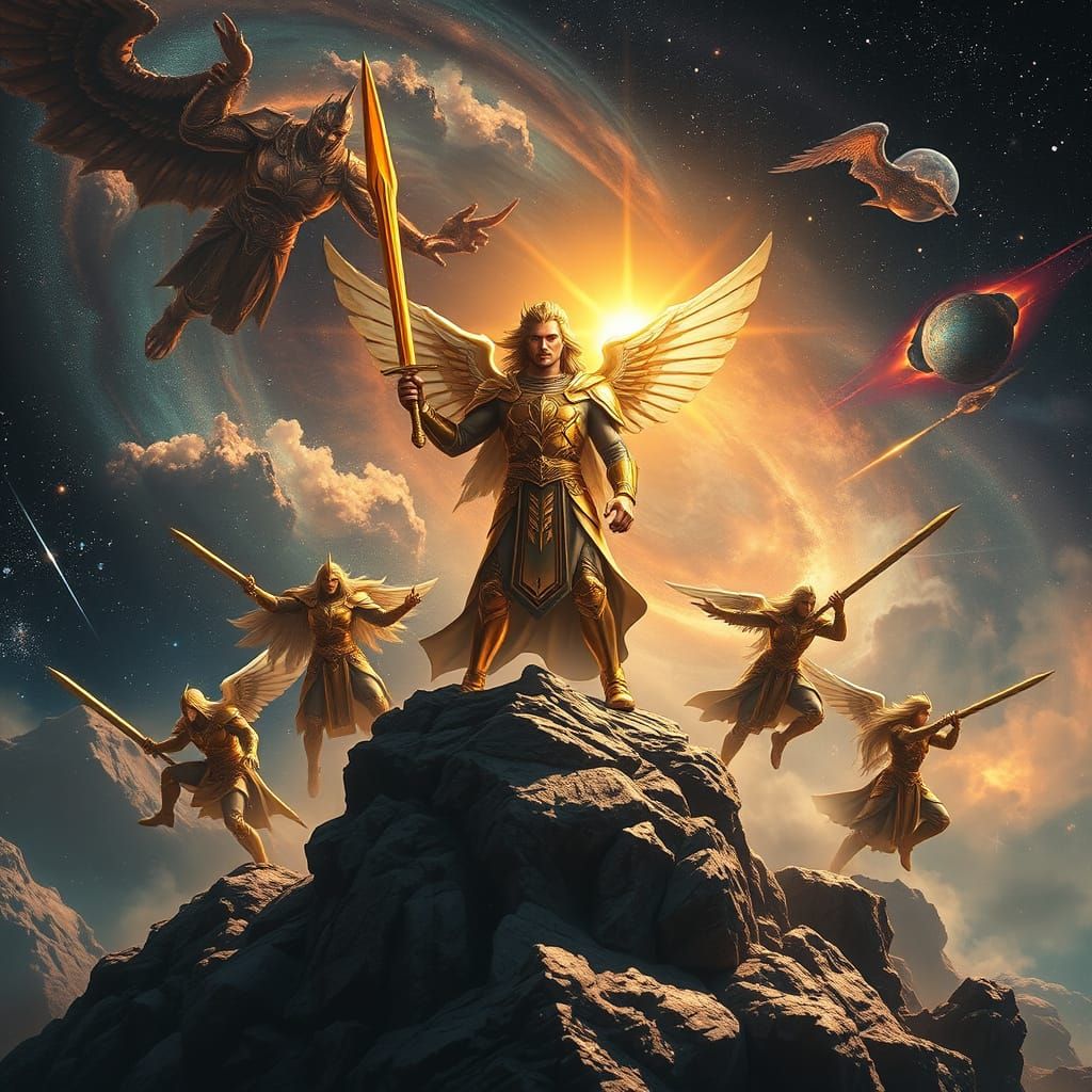 Golden Warrior of the Cosmos in Celestial Battle