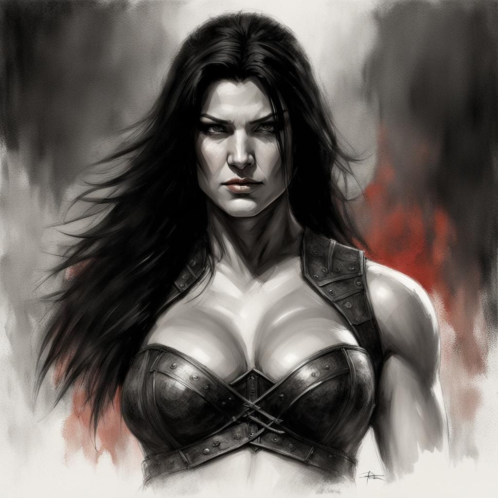 Barbarian Woman in Charcoal Sketch Style