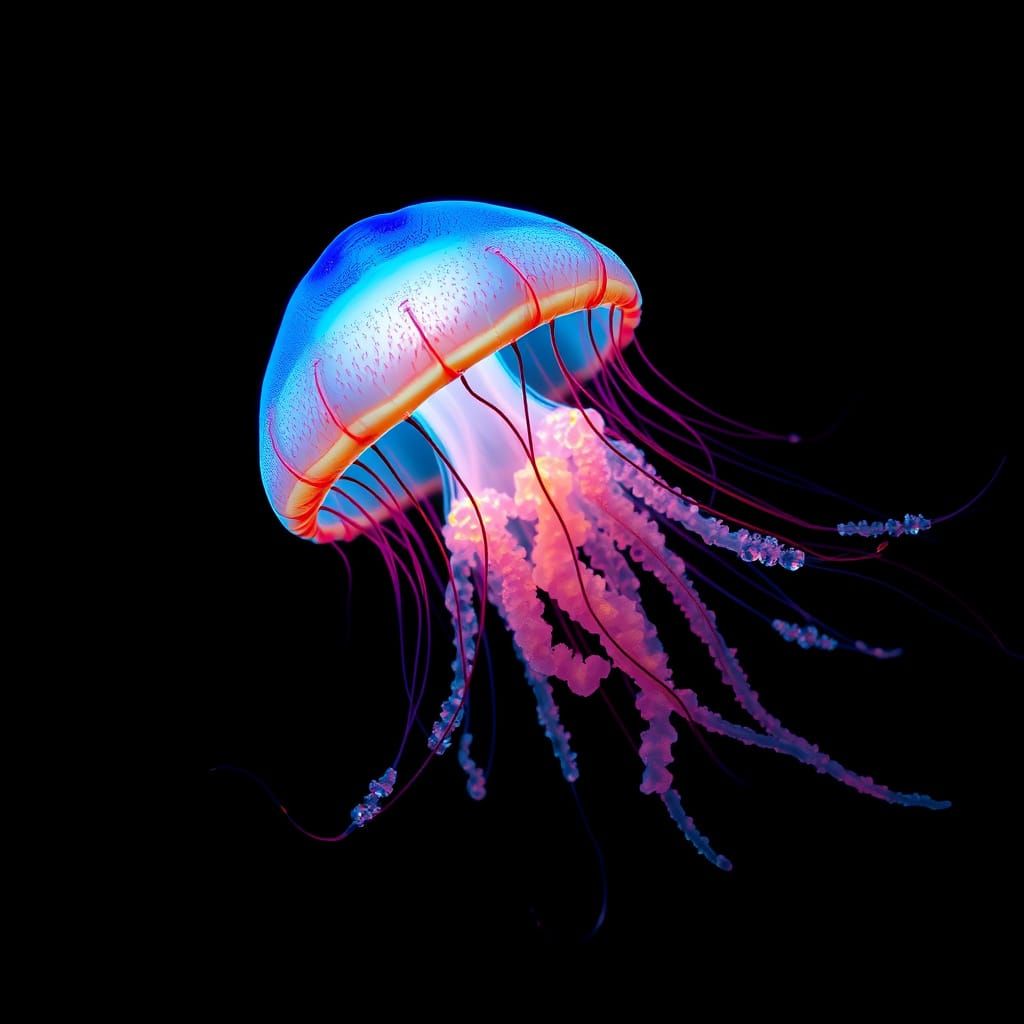 Bioluminescent Jellyfish in Mariana Trench: Hyperrealistic C...