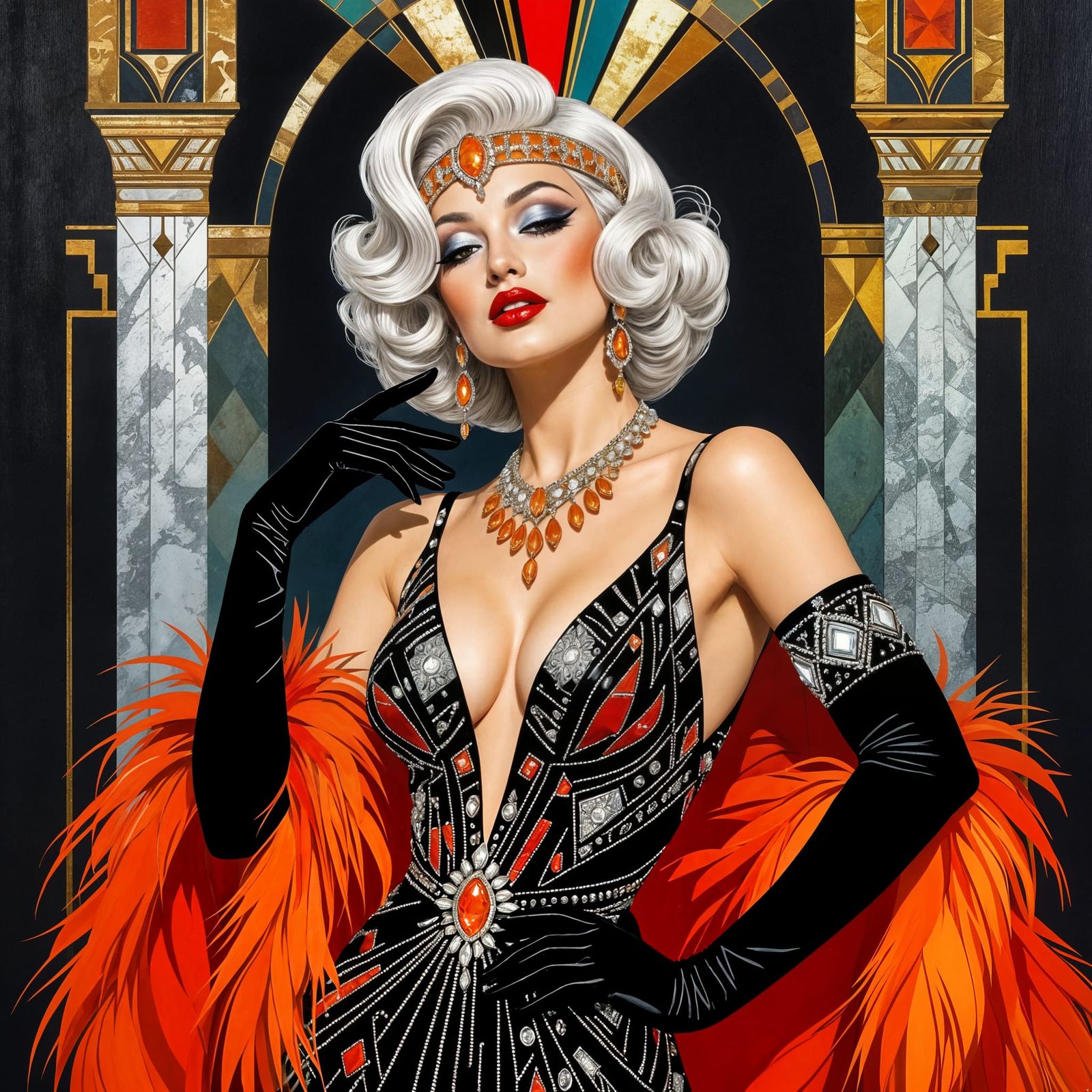 Art Deco Revue Performer in Lempicka Style