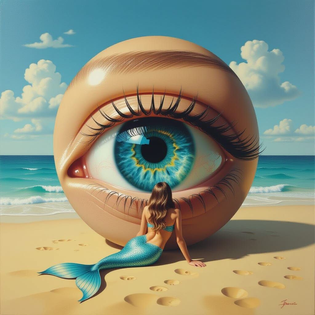 Surreal Eyeball Escapes Canvas, Tropical Beach Reflection