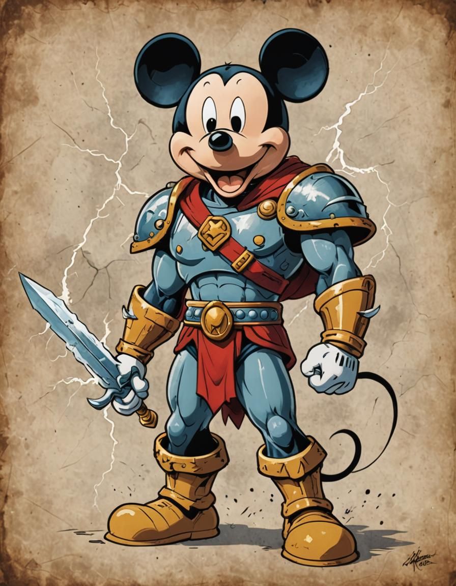 Mickey Mouse as He-Man at Greyskull
