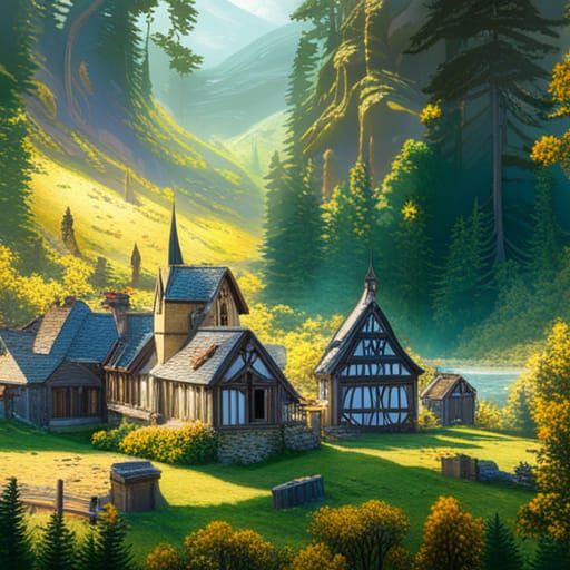 Medieval German Village in Golden Aspen Forest