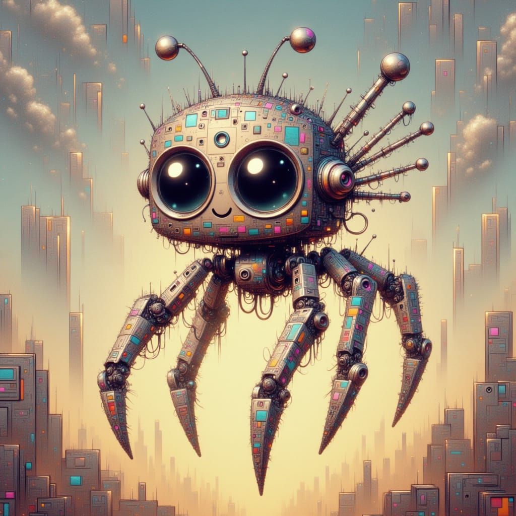 Cute flying robot <lora:Urbanpunk Robots:1.0>