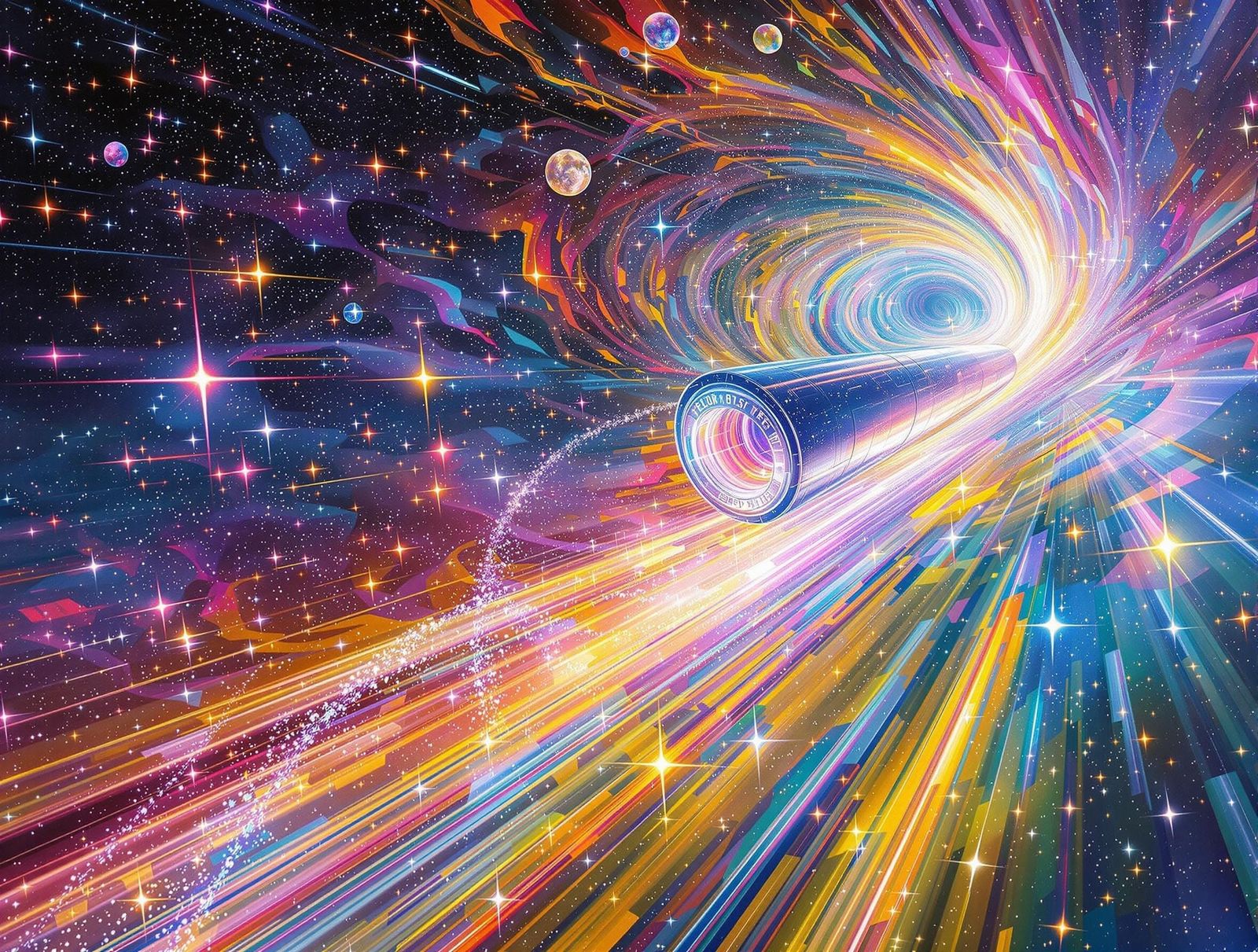 Vibrant Starship Soars Through Cosmic Vortex