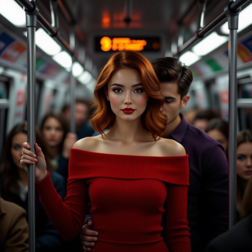 Burmese Woman on Crowded Train in Dramatic Light