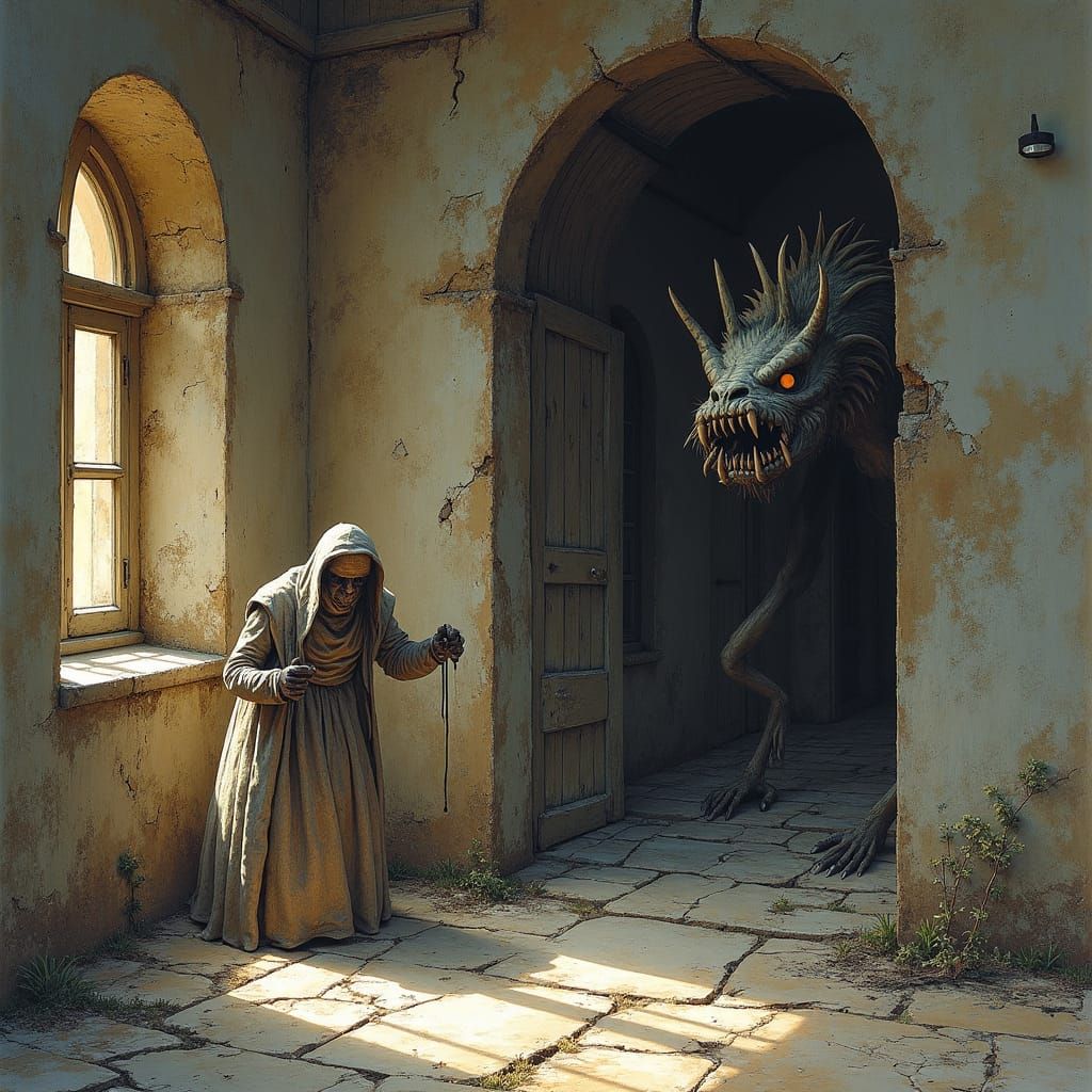 Monster in Old House: Fairytale Illustration