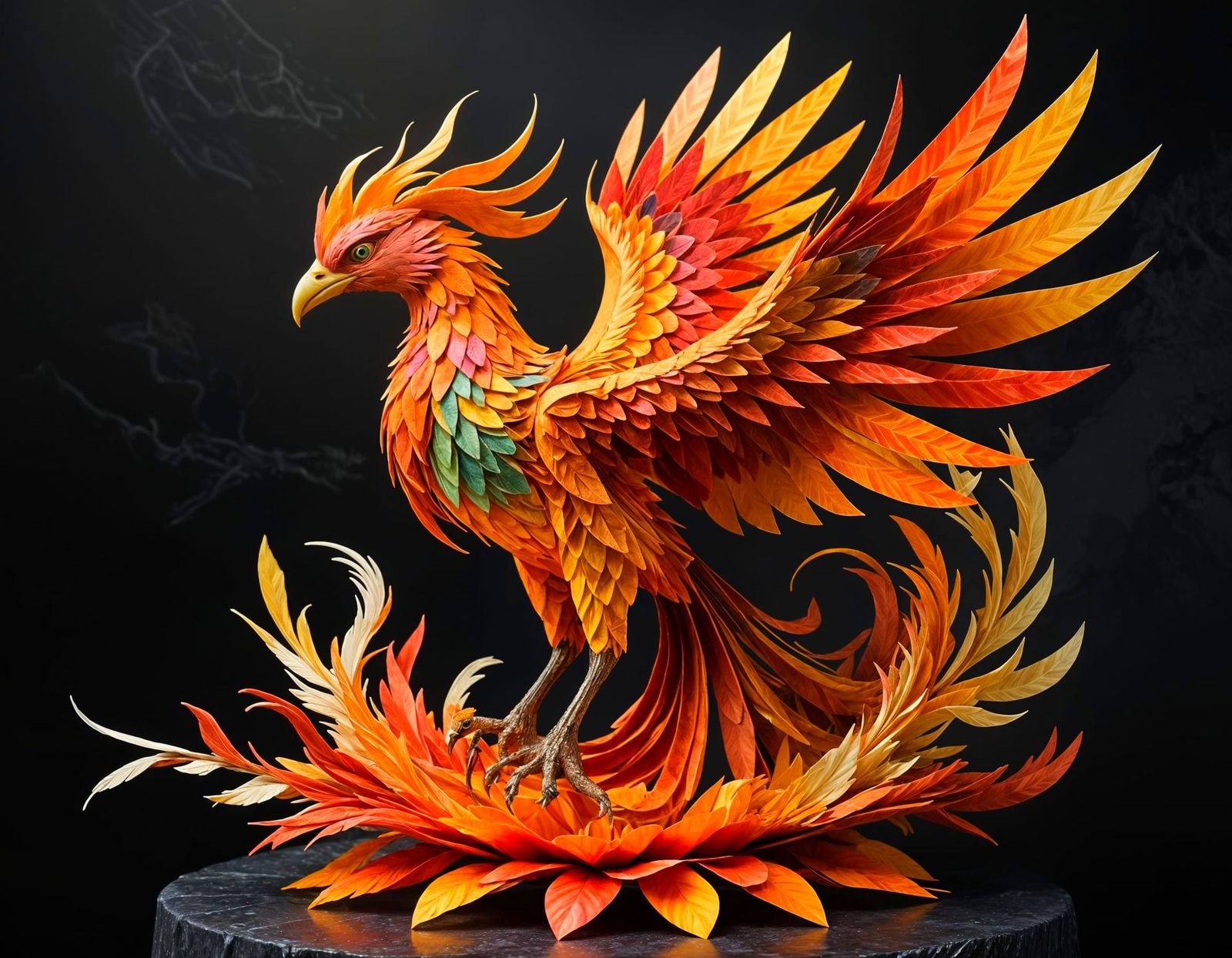 Vibrant Phoenix Sculpture in Tissue Paper