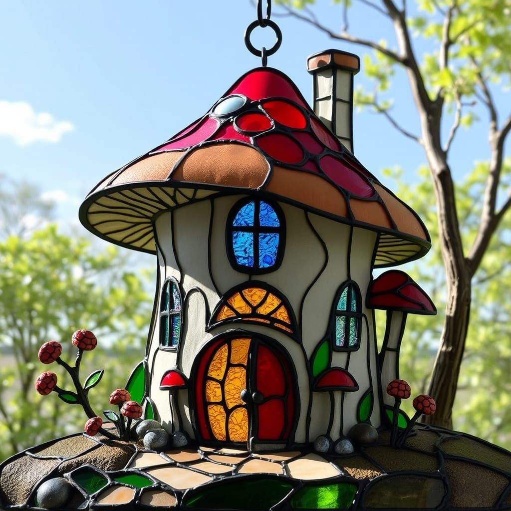 Stained Glass Mushroom Hotel in Vibrant Colors