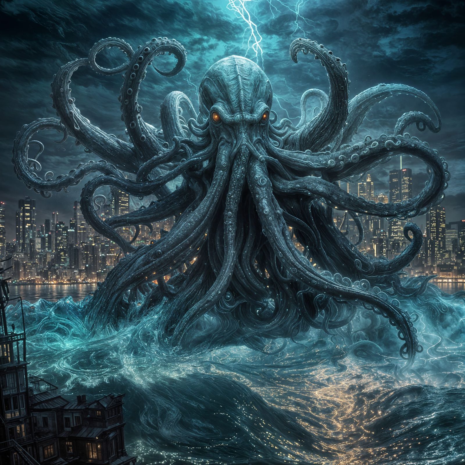 Cthulhu Emerges From the Deep to Attack City